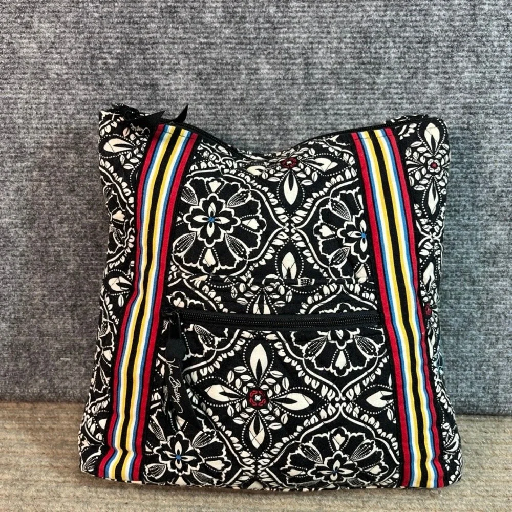 Vera Bradley Midnight Blues Crossbody Bag Black White Floral Quilted Cotton
